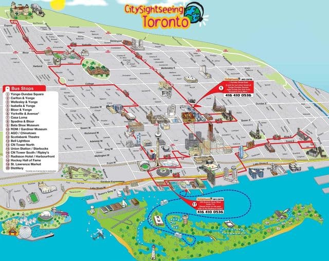 Toronto Hop On Hop Off Bus tours map