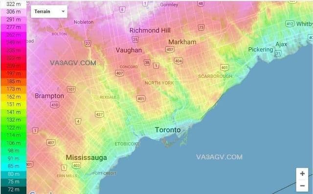 Mapa de elevação de Toronto