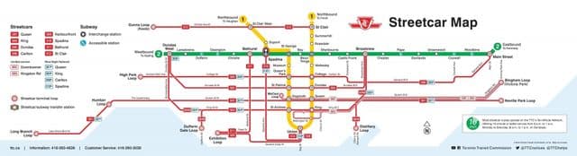 Mapa das estações de bonde de Toronto
